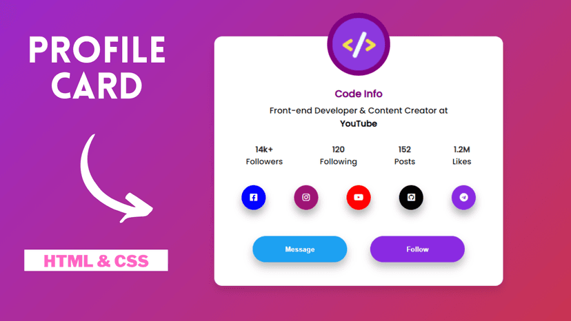 How to create Profile Data Card with HTML and CSS | Code Info