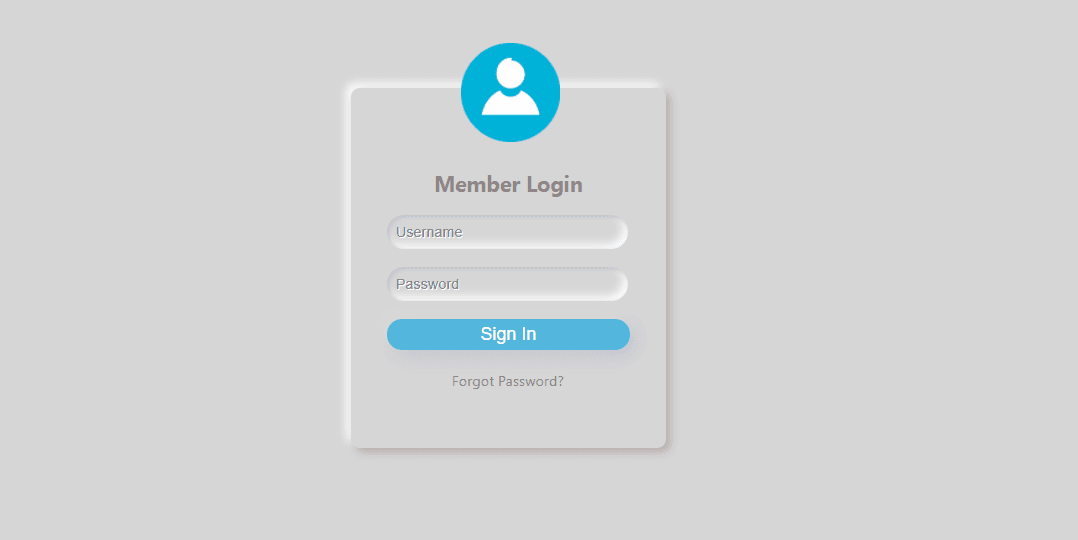 Neumorphism login form with soft inset and outset shadows