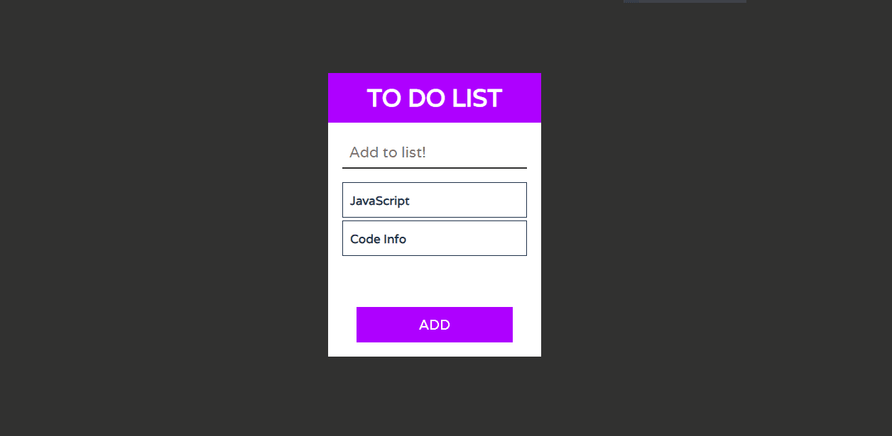 To Do List with HTML, CSS and JavaScript